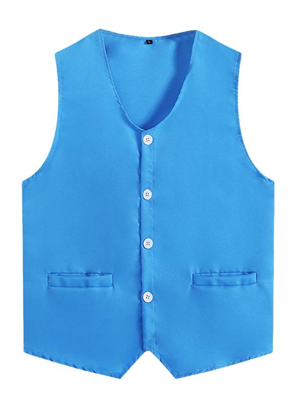 Kids Boys Solid Color V Neck Sleeveless Button Front Vest thumb