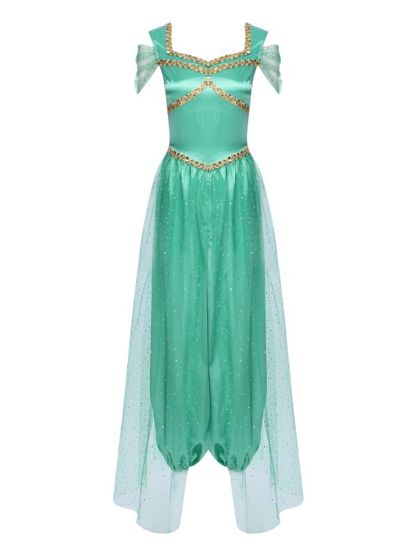 Women Sequin Pumpkin Pants with Tulle Overlay Belly Dance Jumpsuit thumb