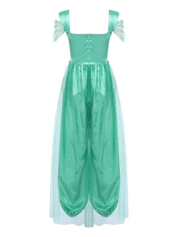 Women Sequin Pumpkin Pants with Tulle Overlay Belly Dance Jumpsuit thumb