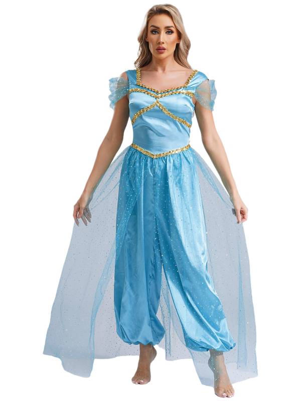 Women Sequin Pumpkin Pants with Tulle Overlay Belly Dance Jumpsuit thumb