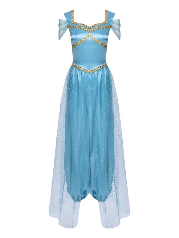 Women Sequin Pumpkin Pants with Tulle Overlay Belly Dance Jumpsuit thumb