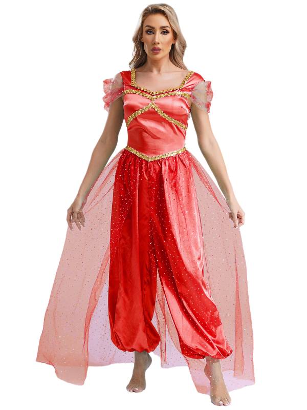 Women Sequin Pumpkin Pants with Tulle Overlay Belly Dance Jumpsuit thumb