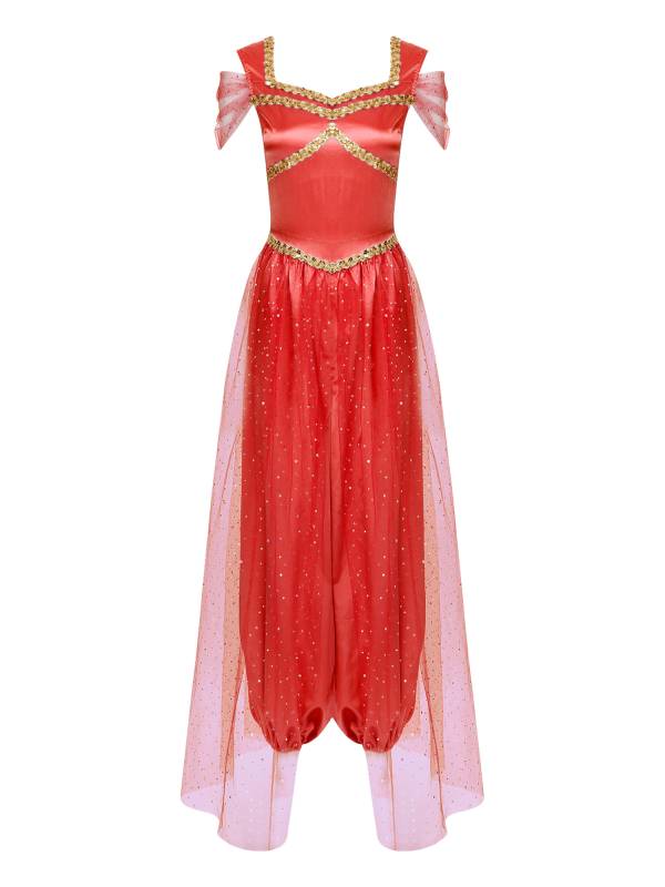 Women Sequin Pumpkin Pants with Tulle Overlay Belly Dance Jumpsuit thumb