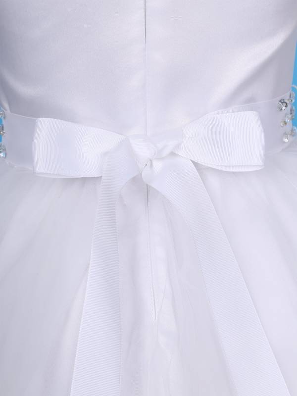 Kids Girl Straps Tiered Tulle Communion Dress with Rhinestone Belt thumb