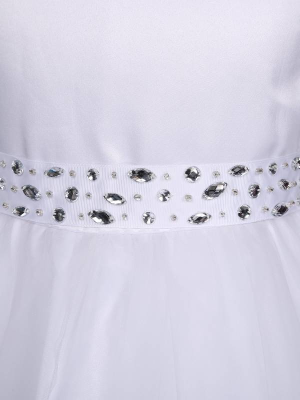 Kids Girl Straps Tiered Tulle Communion Dress with Rhinestone Belt thumb