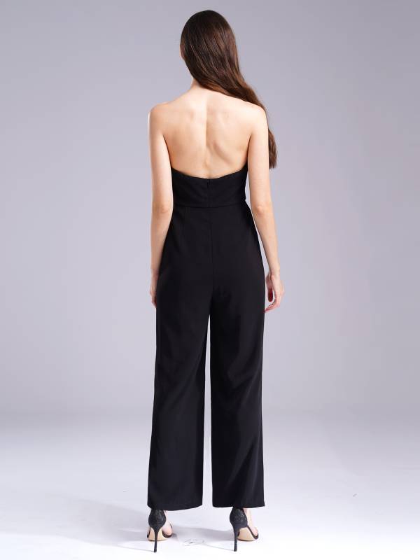 Women Strapless Empire Waist Slit One-piece Jumpsuit for Cocktail thumb