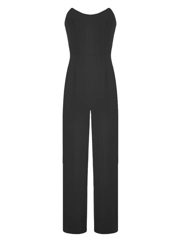 Women Strapless Empire Waist Slit One-piece Jumpsuit for Cocktail thumb