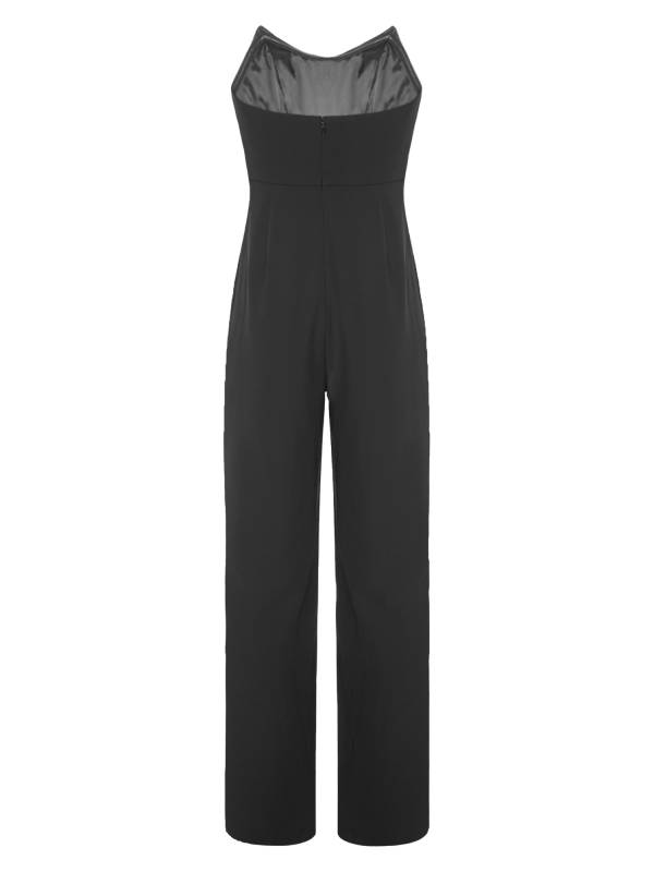 Women Strapless Empire Waist Slit One-piece Jumpsuit for Cocktail thumb