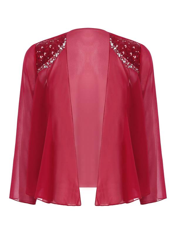 Women Sequins Rhinestones Long Sleeve Open Front Bolero Jackets thumb