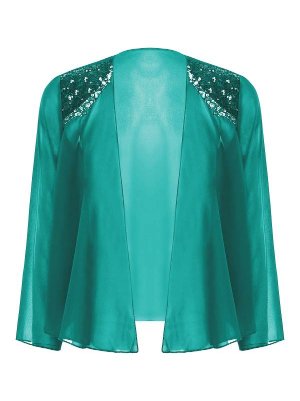 Women Sequins Rhinestones Long Sleeve Open Front Bolero Jackets thumb