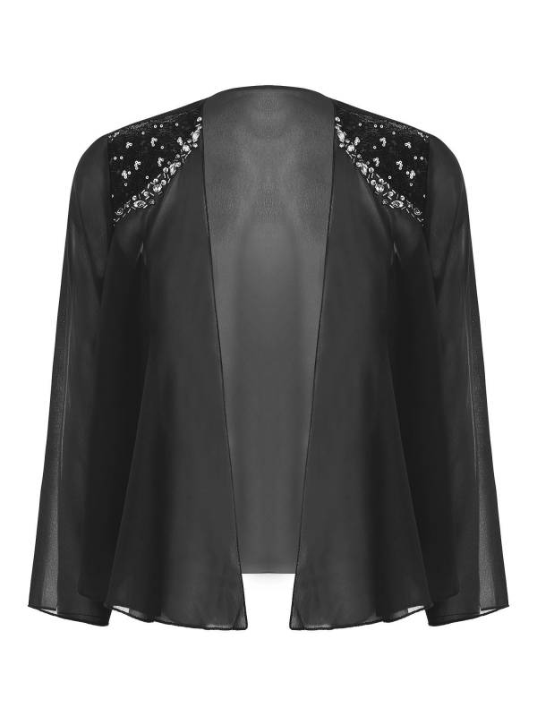 Women Sequins Rhinestones Long Sleeve Open Front Bolero Jackets thumb