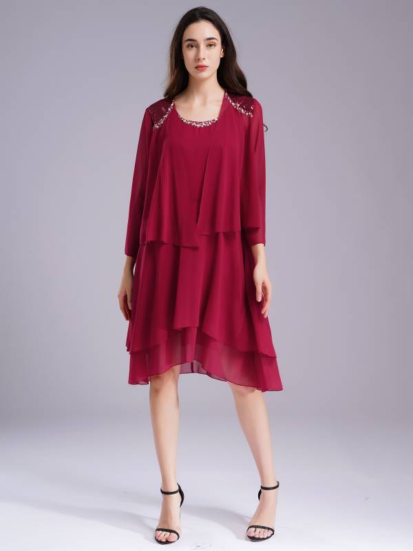 Women Chiffon 2-piece Tank Dress and Cardigan Wedding Guest Suit thumb