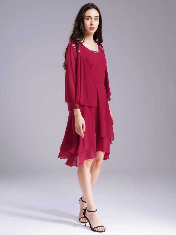 Women Chiffon 2-piece Tank Dress and Cardigan Wedding Guest Suit thumb