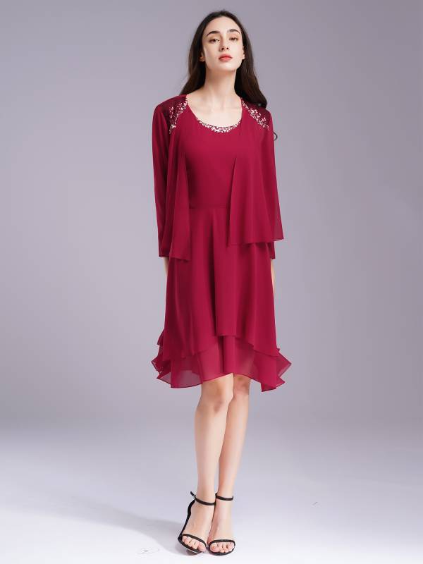 Women Chiffon 2-piece Tank Dress and Cardigan Wedding Guest Suit thumb