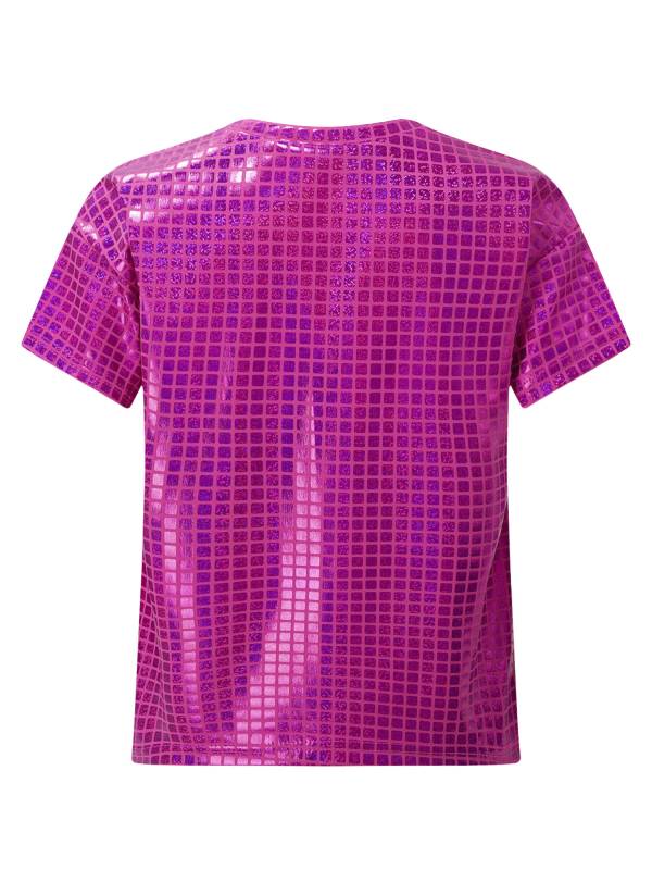 Kids Girls Boys Round Neck Short Sleeve Plaid Sequins Cheerleading Dance T-shirt thumb