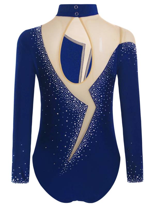 Kids Girls Long Sleeve Sparkly Rhinestones Gymnastics Leotard thumb