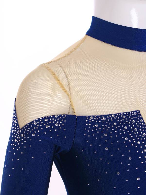 Kids Girls Long Sleeve Sparkly Rhinestones Gymnastics Leotard thumb