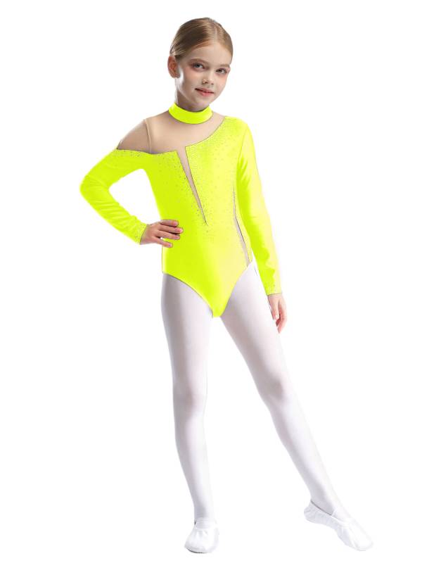 Kids Girls Long Sleeve Sparkly Rhinestones Gymnastics Leotard thumb