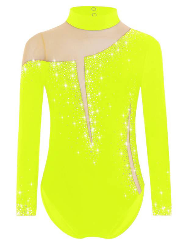 Kids Girls Long Sleeve Sparkly Rhinestones Gymnastics Leotard thumb