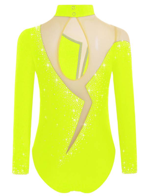 Kids Girls Long Sleeve Sparkly Rhinestones Gymnastics Leotard thumb