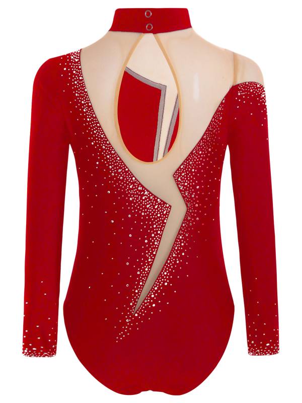 Kids Girls Long Sleeve Sparkly Rhinestones Gymnastics Leotard thumb