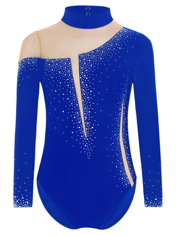 Kids Girls Long Sleeve Sparkly Rhinestones Gymnastics Leotard thumb