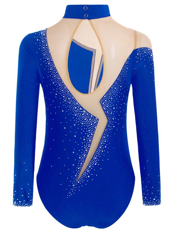 Kids Girls Long Sleeve Sparkly Rhinestones Gymnastics Leotard thumb