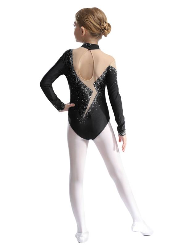 Kids Girls Long Sleeve Sparkly Rhinestones Gymnastics Leotard thumb
