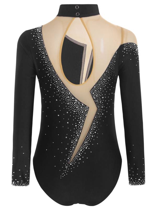 Kids Girls Long Sleeve Sparkly Rhinestones Gymnastics Leotard thumb