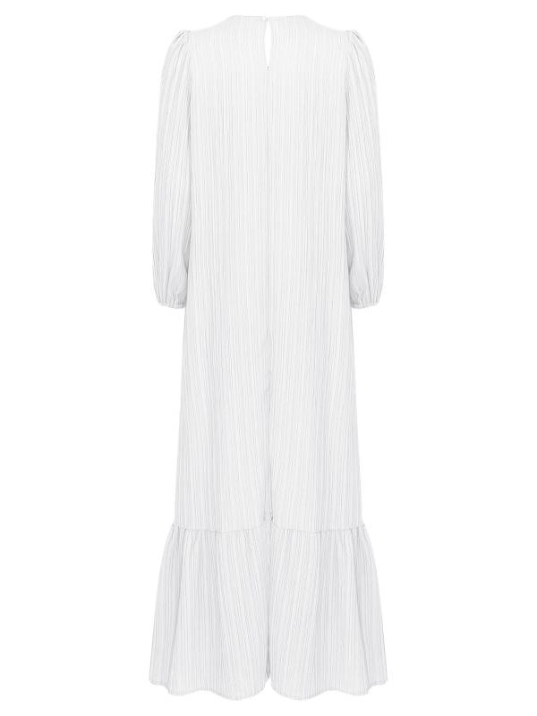 Women Loose Round Neck Long Sleeve Ruffled Hem Maxi Dress for Vacation thumb