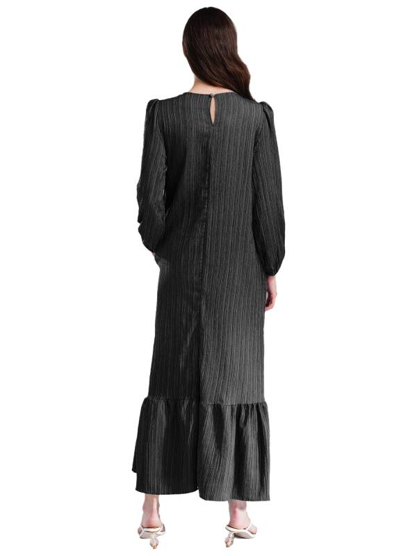 Women Loose Round Neck Long Sleeve Ruffled Hem Maxi Dress for Vacation thumb