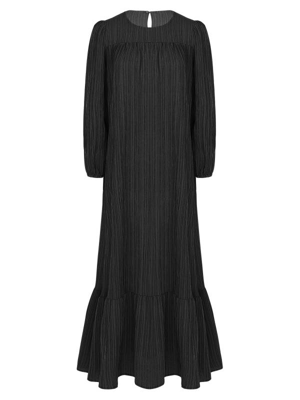 Women Loose Round Neck Long Sleeve Ruffled Hem Maxi Dress for Vacation thumb