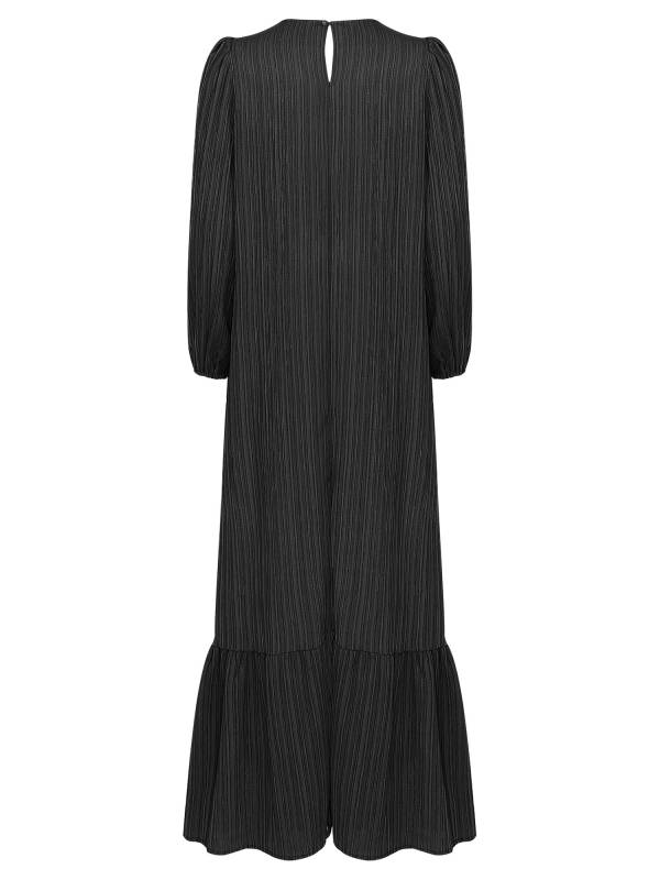 Women Loose Round Neck Long Sleeve Ruffled Hem Maxi Dress for Vacation thumb