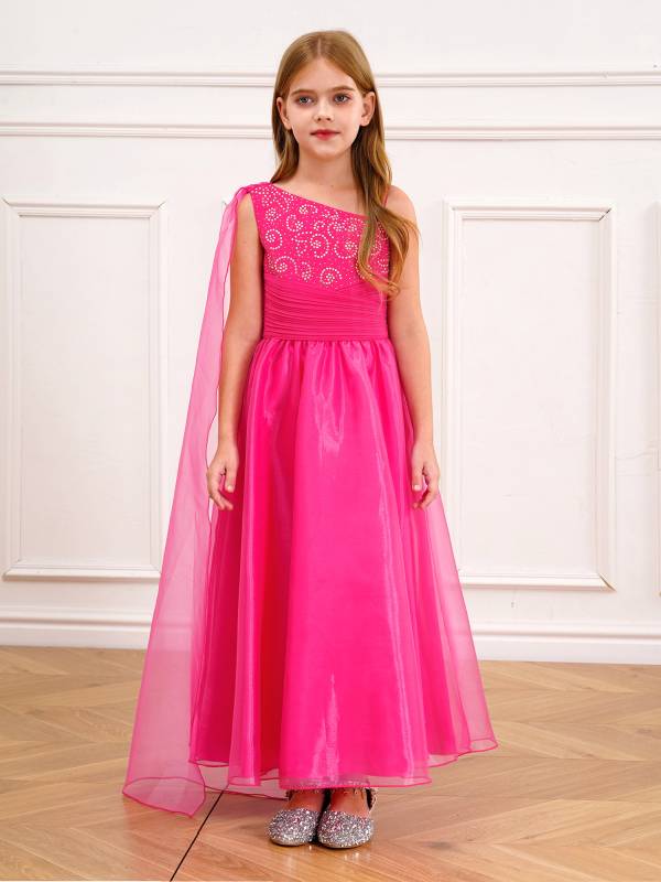 Kids Girls Shiny Rhinestones Ruched Birthday Party Gown thumb