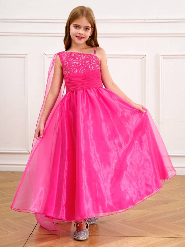 Kids Girls Shiny Rhinestones Ruched Birthday Party Gown thumb