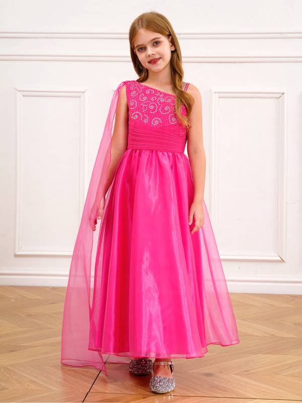 Kids Girls Shiny Rhinestones Ruched Birthday Party Gown thumb