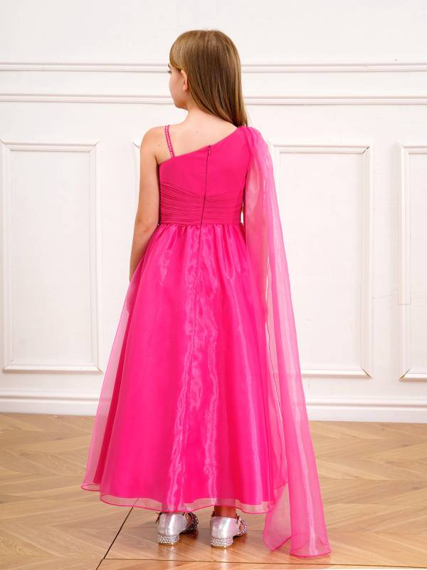 Kids Girls Shiny Rhinestones Ruched Birthday Party Gown thumb