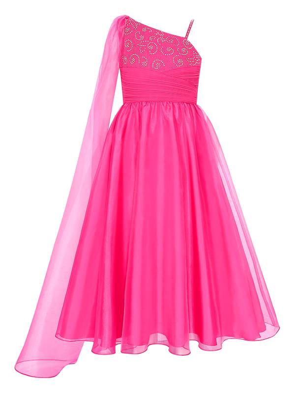 Kids Girls Shiny Rhinestones Ruched Birthday Party Gown thumb