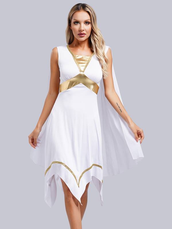 Women Sleeveless Asymmetrical A-line Tunic Ancient Greek Toga Dress with Cape thumb