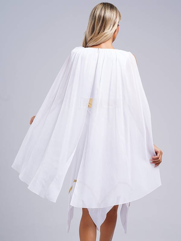 Women Sleeveless Asymmetrical A-line Tunic Ancient Greek Toga Dress with Cape thumb