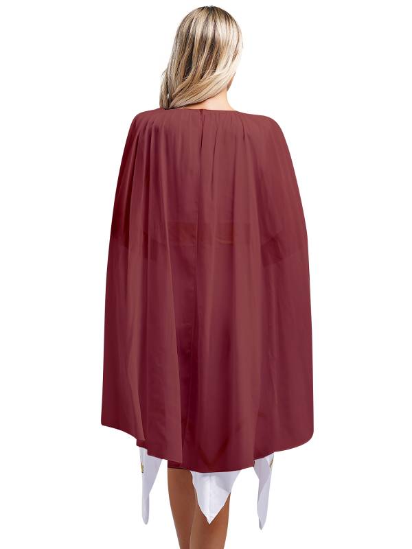 Women Sleeveless Asymmetrical A-line Tunic Ancient Greek Toga Dress with Cape thumb