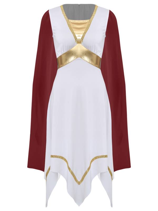 Women Sleeveless Asymmetrical A-line Tunic Ancient Greek Toga Dress with Cape thumb
