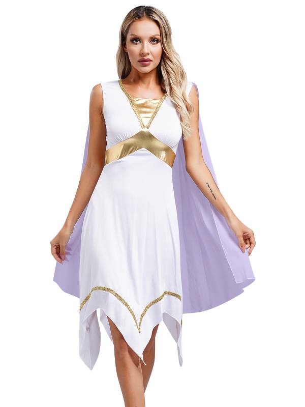 Women Sleeveless Asymmetrical A-line Tunic Ancient Greek Toga Dress with Cape thumb