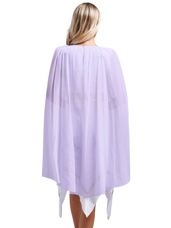 Women Sleeveless Asymmetrical A-line Tunic Ancient Greek Toga Dress with Cape thumb