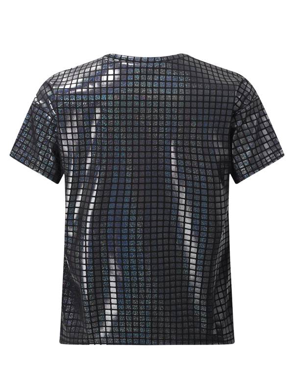 Kids Girls Boys Round Neck Short Sleeve Plaid Sequins Cheerleading Dance T-shirt thumb
