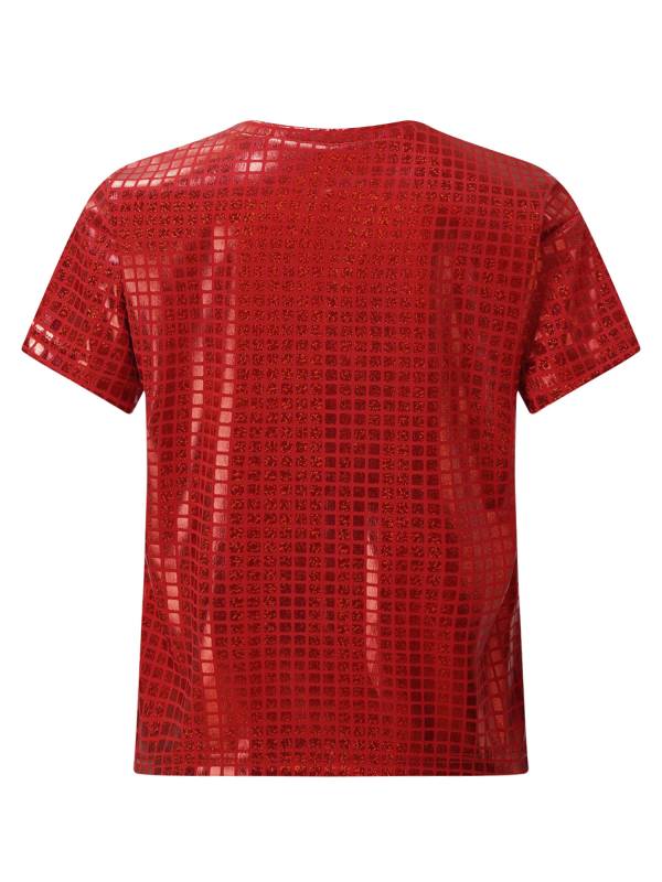 Kids Girls Boys Round Neck Short Sleeve Plaid Sequins Cheerleading Dance T-shirt thumb