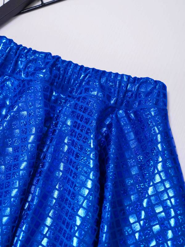 Women Shiny Plaid Sequins A-line Pleated Skirt for Cheerleading Dance thumb