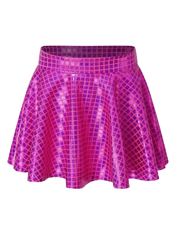 Women Shiny Plaid Sequins A-line Pleated Skirt for Cheerleading Dance thumb