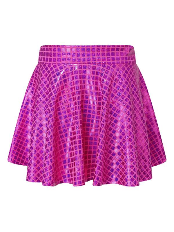 Women Shiny Plaid Sequins A-line Pleated Skirt for Cheerleading Dance thumb
