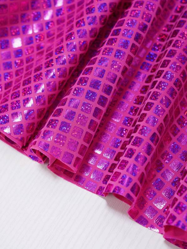 Women Shiny Plaid Sequins A-line Pleated Skirt for Cheerleading Dance thumb